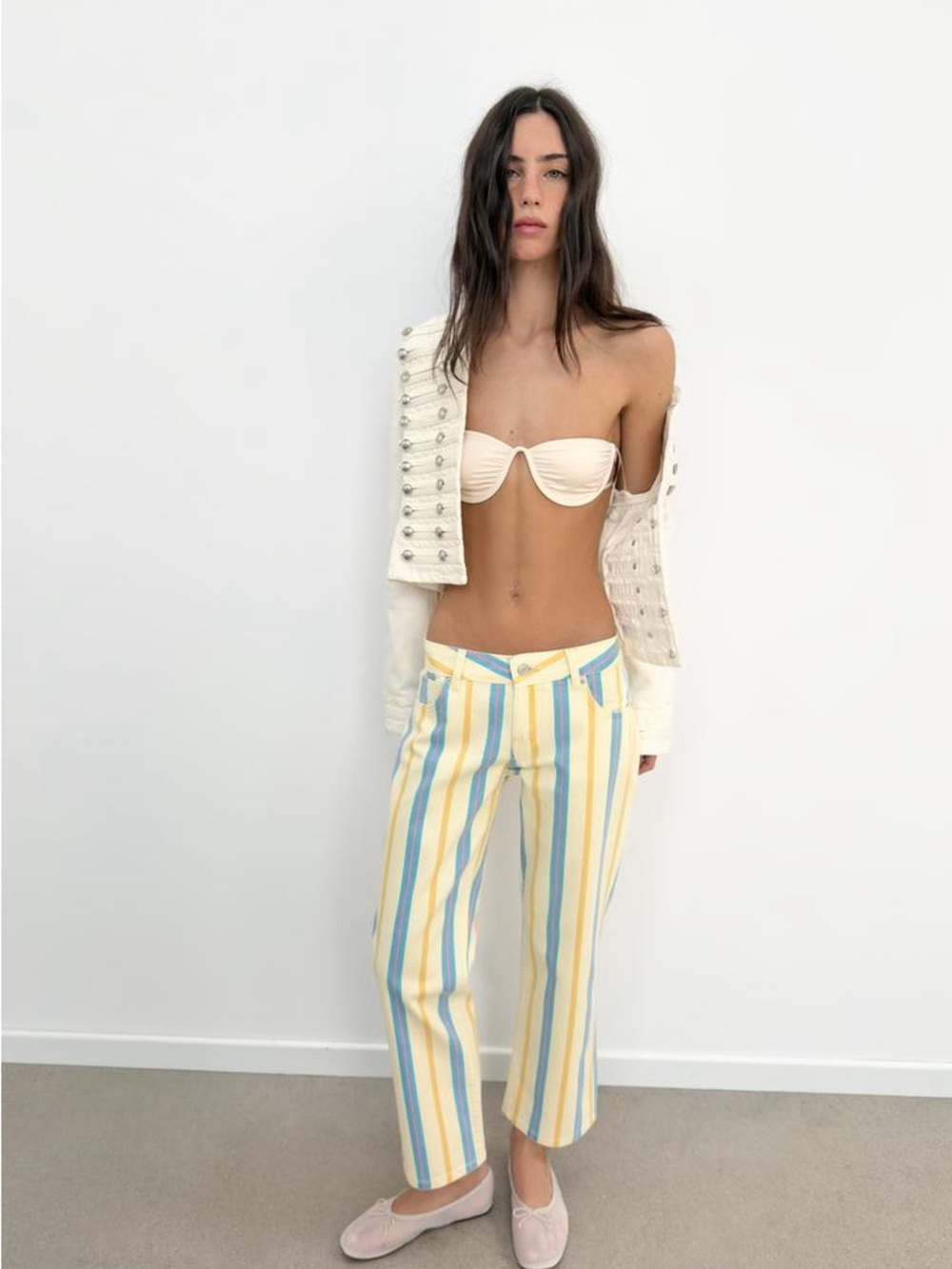ZARA BNWT LOW RISE STRIPED STRAIGHT LEG TRF JEANS. MULTICOLORED 6929/110/105